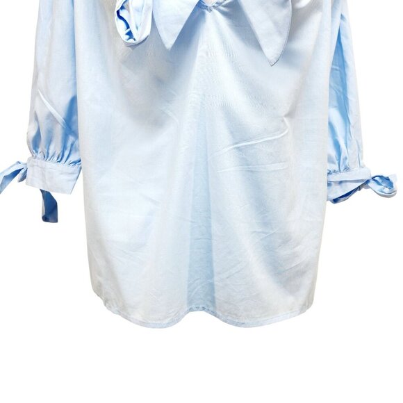 Light Blue Womens Off-Shoulder Blouse With Bow Tie Details & 3/4 Sleeves Size M - Picture 6 of 15